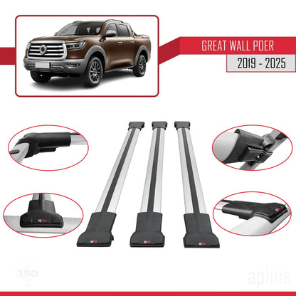 Compatible with Great Wall Poer 2019-2025 FLY Model Car Roof Rack Cross Bar Grey Aluminium 3 Bars