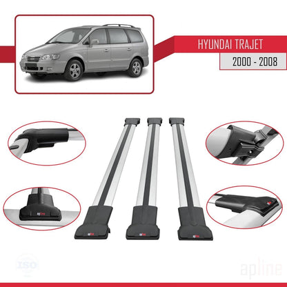 Compatible with Hyundai Trajet 2000-2008 FLY Model Car Roof Rack Cross Bar Grey Aluminium 3 Bars
