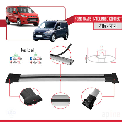 Compatible avec Ford Transit/Tourneo Connect 2 2014-2021 FLY Model Barres de Toit Railing Porte-Bagages de Voiture Gris Aluminium 2 Barres