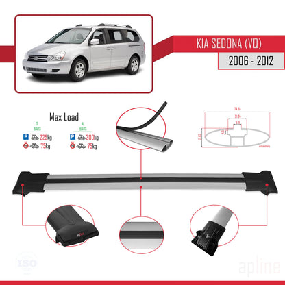 Compatible avec Kia Sedona 2 (VQ) 2006-2012 FLY Model Barres de Toit Railing Porte-Bagages de Voiture Gris Aluminium 3 Barres
