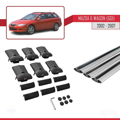 Compatible avec Mazda 6 I (GG1) 2002-2007 FLY Model Barres de Toit Railing Porte-Bagages de Voiture Gris Aluminium 3 Barres