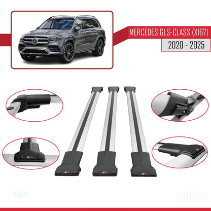 Compatible avec Mercedes Classe GLS (X167) 2020-2025 FLY Model Barres de Toit Railing Porte-Bagages de Voiture Gris Aluminium 3 Barres