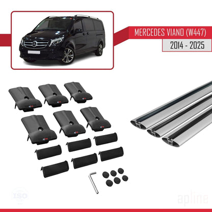 Compatible with Mercedes Viano 3 (W447) 2014-2025 FLY Model Car Roof Rack Cross Bar Grey Aluminium 3 Bars