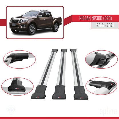 Compatible avec Nissan NP300 (D23) 2015-2021 FLY Model Barres de Toit Railing Porte-Bagages de Voiture Gris Aluminium 3 Barres