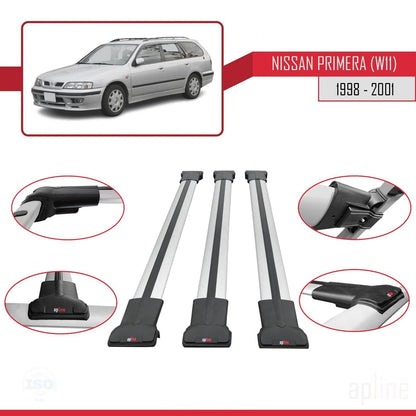 Compatible avec Nissan Primera 2 (W11) Traveller 1998-2001 FLY Model Barres de Toit Railing Porte-Bagages de Voiture Gris Aluminium 3 Barres