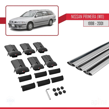 Compatible avec Nissan Primera 2 (W11) Traveller 1998-2001 FLY Model Barres de Toit Railing Porte-Bagages de Voiture Gris Aluminium 3 Barres