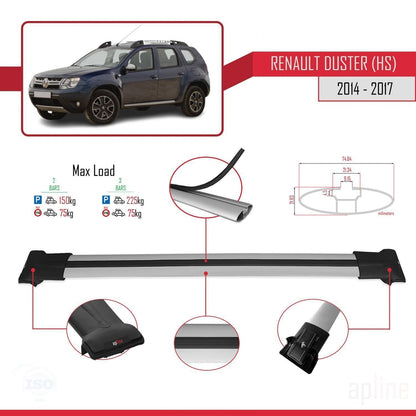 Compatible avec Renault Duster (HS) Post-Facelift 2014-2017 FLY Model Barres de Toit Railing Porte-Bagages de Voiture Gris Aluminium 2 Barres