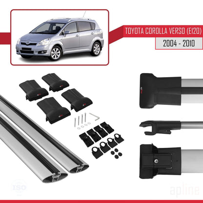 Compatible avec Toyota Corolla Verso 2 (AR10) 2004-2010 FLY Model Barres de Toit Railing Porte-Bagages de Voiture Gris Aluminium 2 Barres