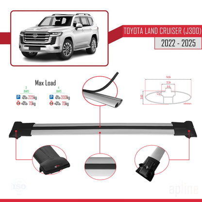 Compatible avec Toyota Land Cruiser (J300) 2022-2025 FLY Model Barres de Toit Railing Porte-Bagages de Voiture Gris Aluminium 3 Barres