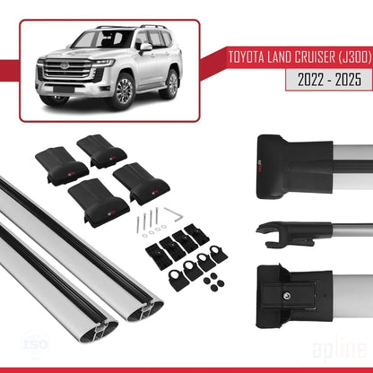 Compatible avec Toyota Land Cruiser (J300) 2022-2025 FLY Model Barres de Toit Railing Porte-Bagages de Voiture Gris Aluminium 2 Barres