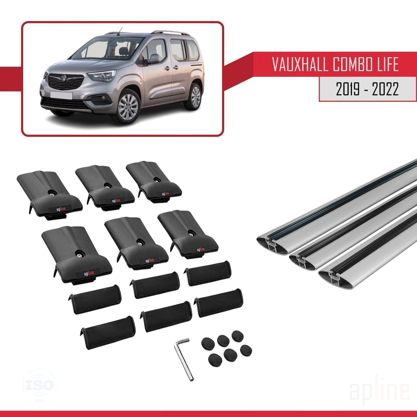 Compatible avec Vauxhall Combo E Life 2019-2022 FLY Model Barres de Toit Railing Porte-Bagages de Voiture Gris Aluminium 3 Barres