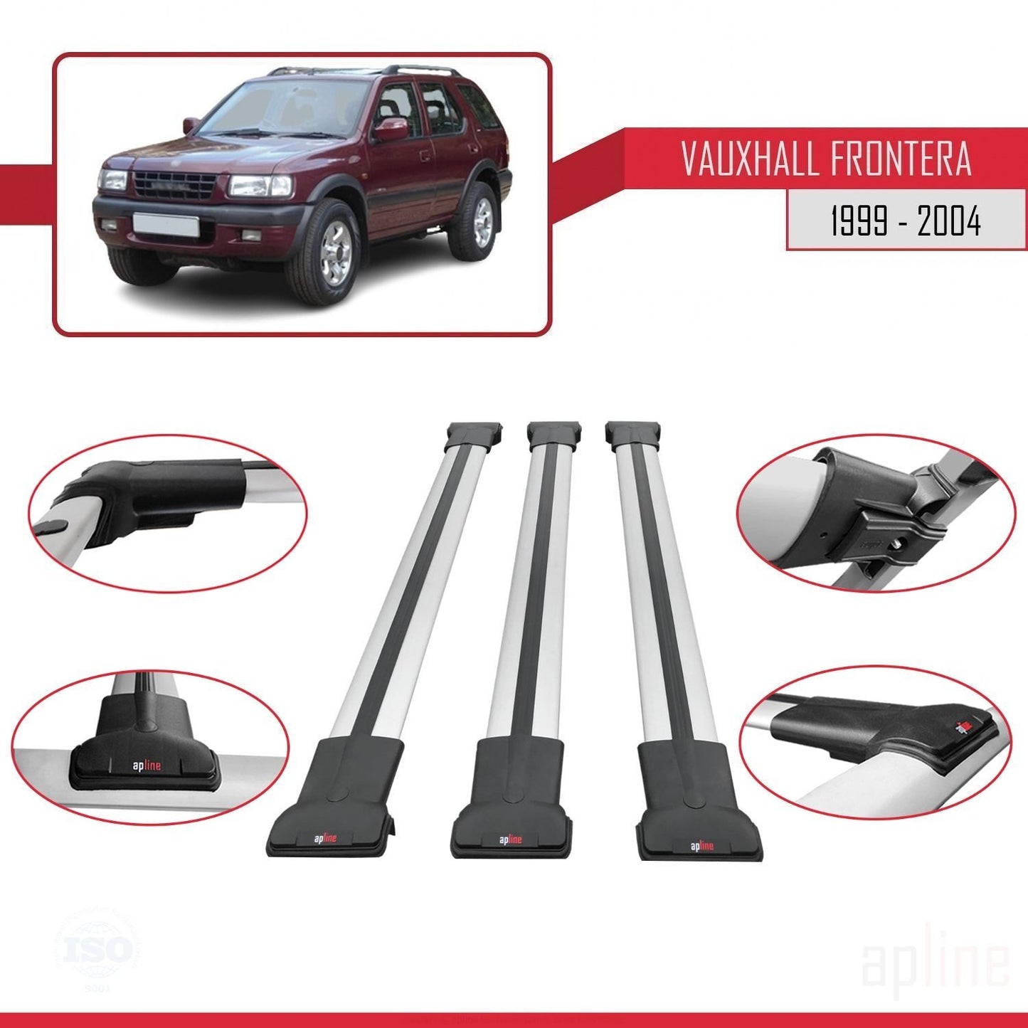 Compatible avec Vauxhall Frontera 2 1999-2004 FLY Model Barres de Toit Railing Porte-Bagages de Voiture Gris Aluminium 3 Barres