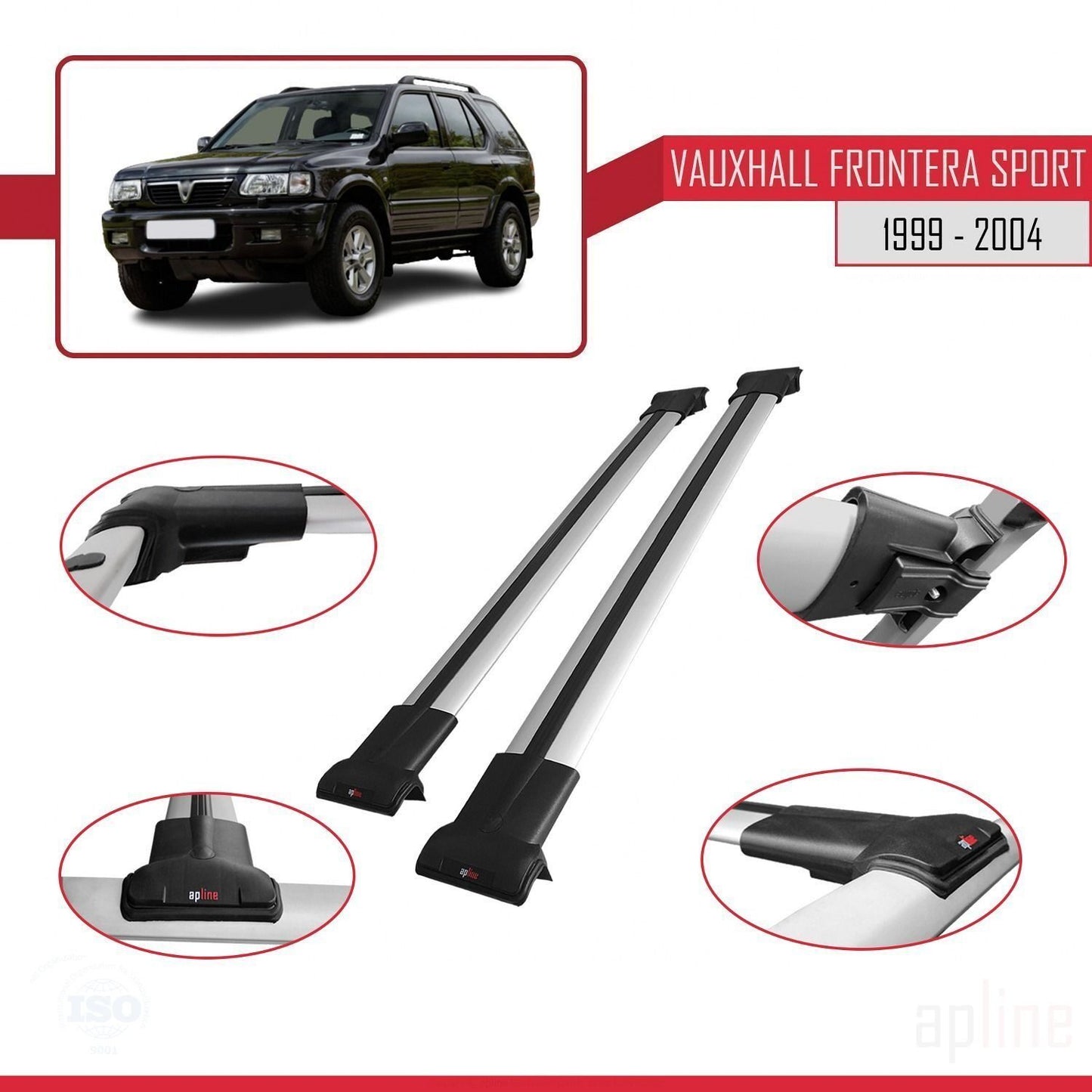 Compatible avec Vauxhall Frontera 2 Sport 1999-2004 FLY Model Barres de Toit Railing Porte-Bagages de Voiture Gris Aluminium 2 Barres