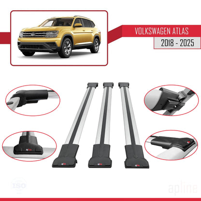 Compatible avec Volkswagen Atlas (CA1) 2018-2025 FLY Model Barres de Toit Railing Porte-Bagages de Voiture Gris Aluminium 3 Barres