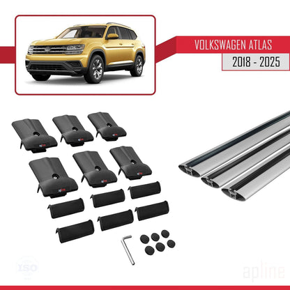Compatible avec Volkswagen Atlas (CA1) 2018-2025 FLY Model Barres de Toit Railing Porte-Bagages de Voiture Gris Aluminium 3 Barres