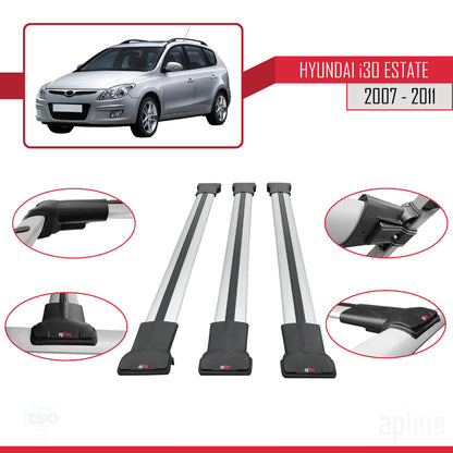 Compatible avec Hyundai i30 (FD) Break 2007-2011 FLY Model Barres de Toit Railing Porte-Bagages de Voiture Gris Aluminium 3 Barres