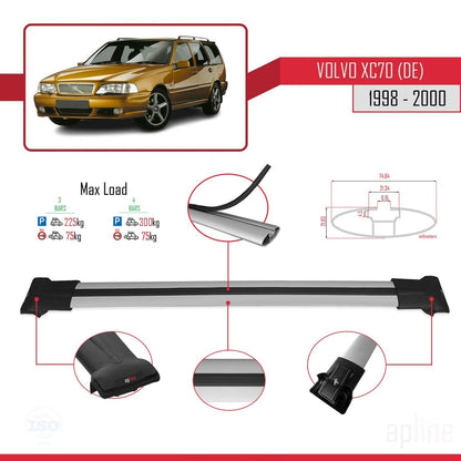 Compatible avec Volvo XC70 1998-2000 FLY Model Barres de Toit Railing Porte-Bagages de Voiture Gris Aluminium 3 Barres