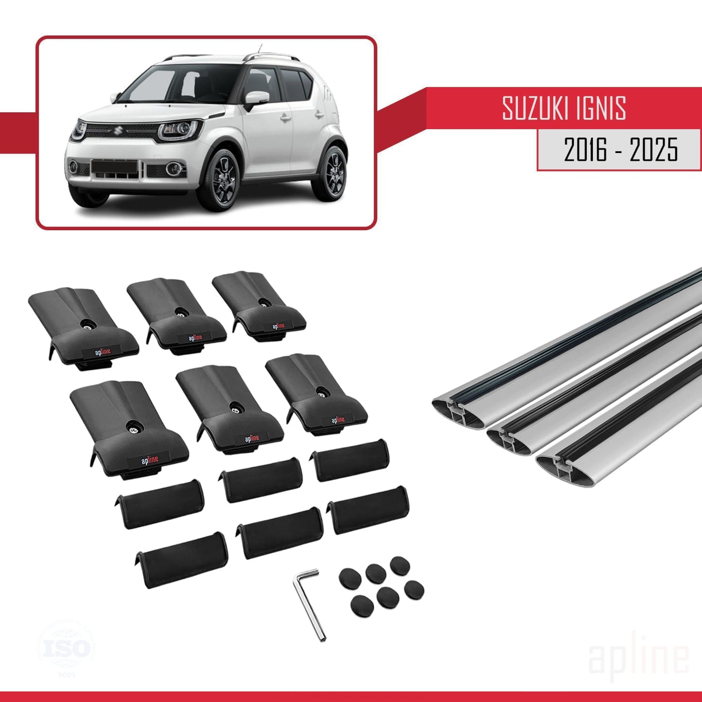 Compatible avec Suzuki Ignıs 2016-2025 FLY Model Barres de Toit Railing Porte-Bagages de Voiture Gris Aluminium 3 Barres