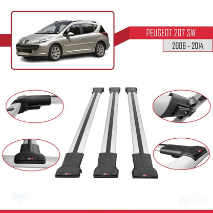 Compatible avec Peugeot 207 Break 2006-2014 FLY Model Barres de Toit Railing Porte-Bagages de Voiture Gris Aluminium 3 Barres