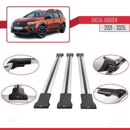 Compatible avec Dacia Jogger 2021-2025 FLY Model Barres de Toit Railing Porte-Bagages de Voiture Gris Aluminium 3 Barres