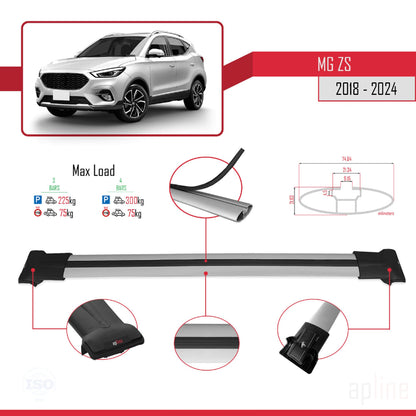 Compatible with MG ZS 2018-2024 FLY Model Car Roof Rack Cross Bar Grey Aluminium 3 Bars