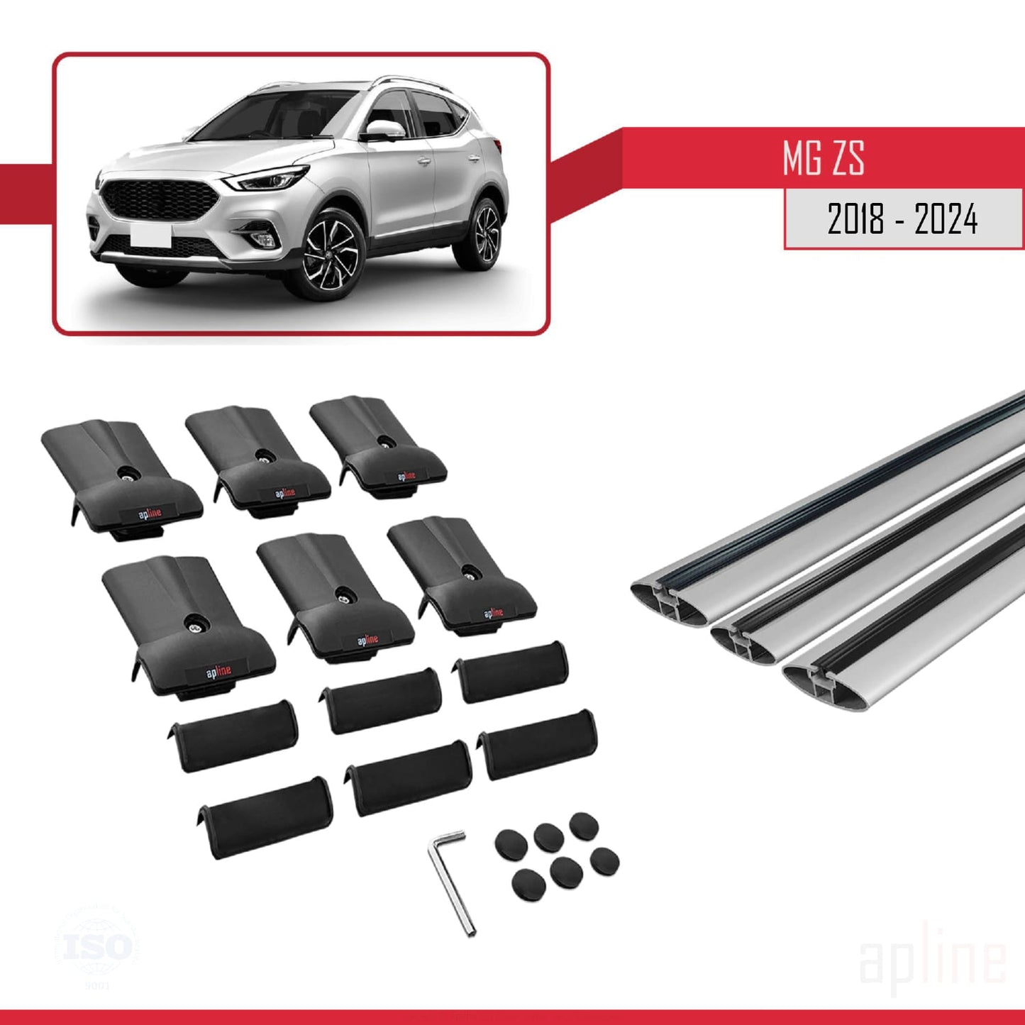 Compatible with MG ZS 2018-2024 FLY Model Car Roof Rack Cross Bar Grey Aluminium 3 Bars