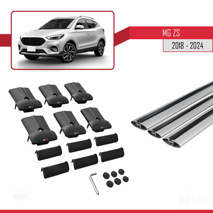 Compatible with MG ZS 2018-2024 FLY Model Car Roof Rack Cross Bar Grey Aluminium 3 Bars