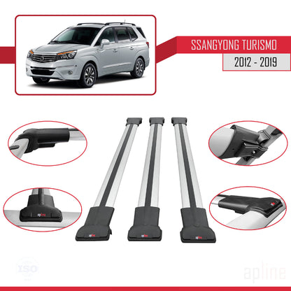 Compatible avec Ssangyong Turismo 2012-2019 FLY Model Barres de Toit Railing Porte-Bagages de Voiture Gris Aluminium 3 Barres