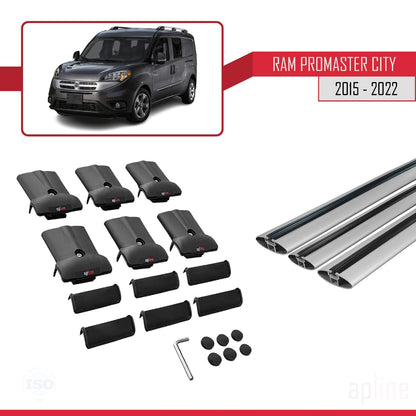 Compatible avec Ram Promaster City (636) 2015-2022 FLY Model Barres de Toit Railing Porte-Bagages de Voiture Gris Aluminium 3 Barres