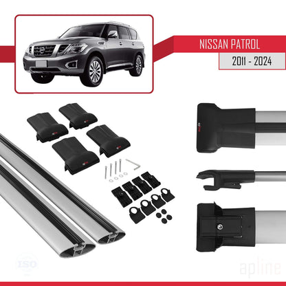 Compatible avec Nissan Patrol 6 (Y62) 2011-2024 FLY Model Barres de Toit Railing Porte-Bagages de Voiture Gris Aluminium 2 Barres