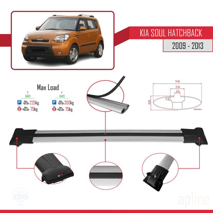 Compatible avec Kia Soul (AM) HB 2009-2013 FLY Model Barres de Toit Railing Porte-Bagages de Voiture Gris Aluminium 3 Barres