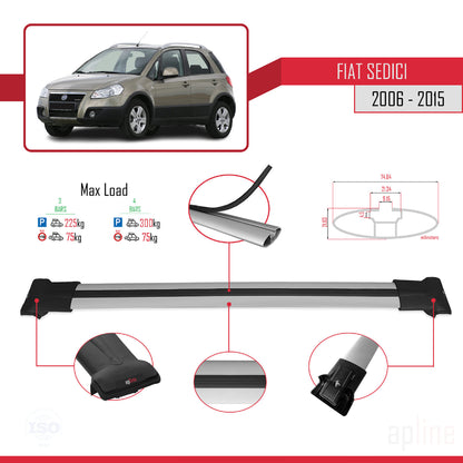 Compatible avec Fiat Sedici 2006-2015 FLY Model Barres de Toit Railing Porte-Bagages de Voiture Gris Aluminium 3 Barres