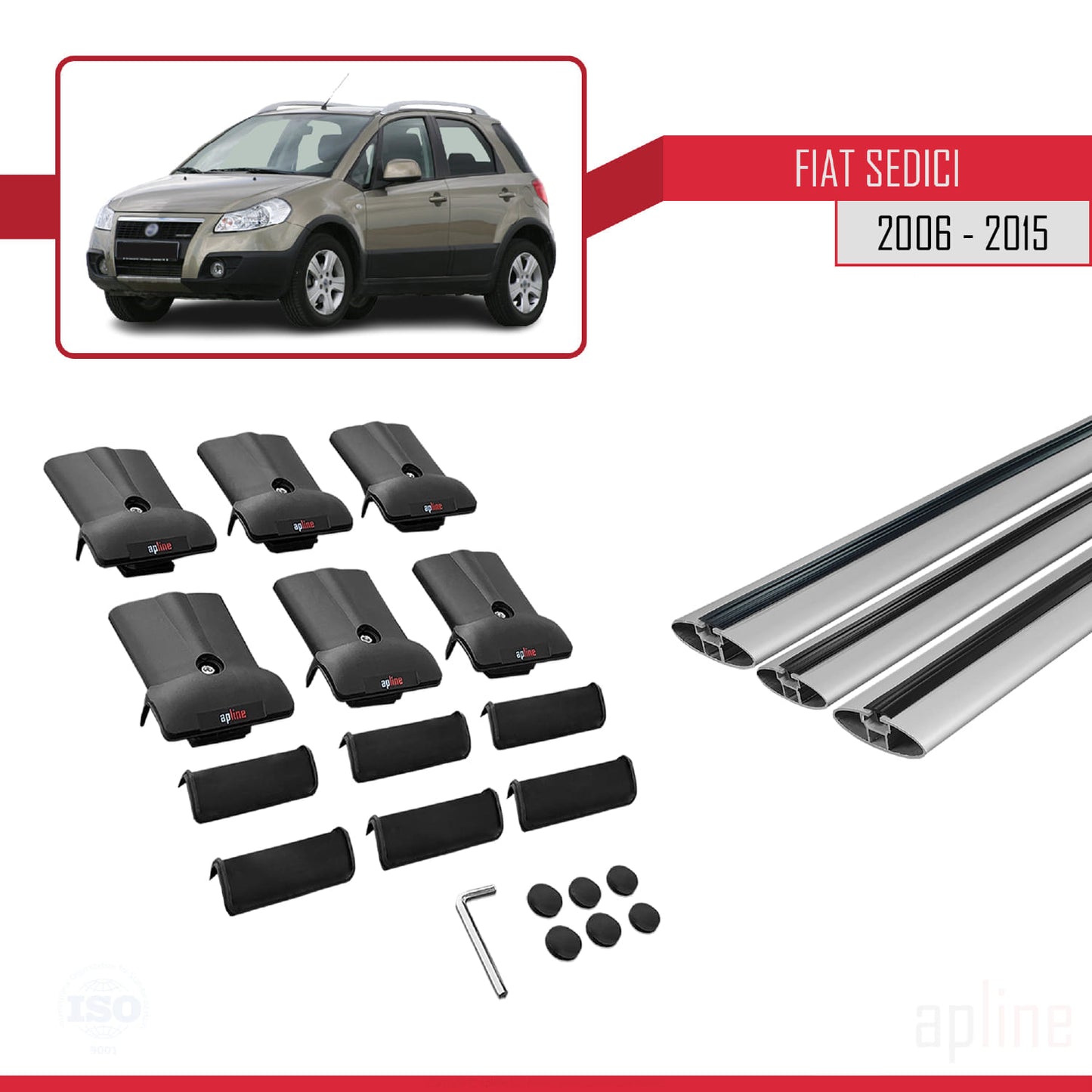 Compatible avec Fiat Sedici 2006-2015 FLY Model Barres de Toit Railing Porte-Bagages de Voiture Gris Aluminium 3 Barres