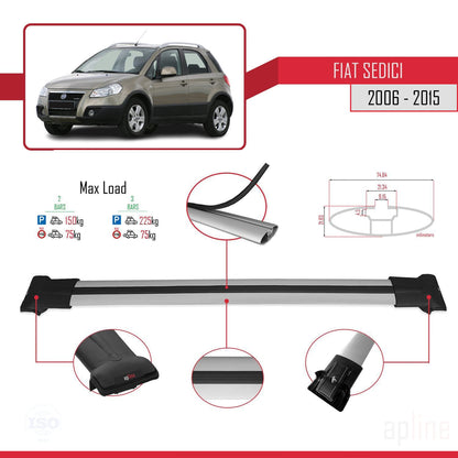 Compatible avec Fiat Sedici 2006-2015 FLY Model Barres de Toit Railing Porte-Bagages de Voiture Gris Aluminium 2 Barres