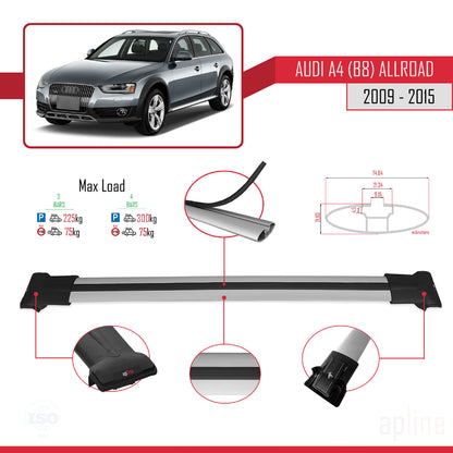 Compatible avec A4 (B8) Allroad 2009-2015 FLY Model Barres de Toit Railing Porte-Bagages de Voiture Gris Aluminium 3 Barres
