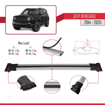 Compatible avec Jeep Renegade (BU) 2014-2025 FLY Model Barres de Toit Gris Aluminium 2 Barres