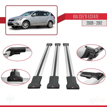 Compatible avec Kia Ceed (ED) Break Post-Facelift 2009-2012 FLY Model Barres de Toit Railing Porte-Bagages de Voiture Gris Aluminium 3 Barres