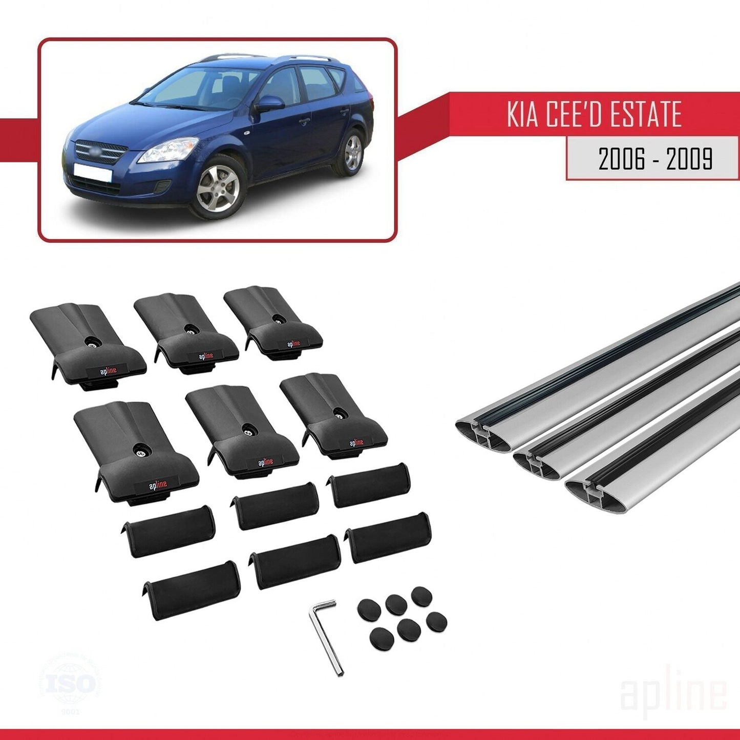 Compatible avec Kia Ceed (ED) Break Pre-Facelift 2006-2009 FLY Model Barres de Toit Railing Porte-Bagages de Voiture Gris Aluminium 3 Barres