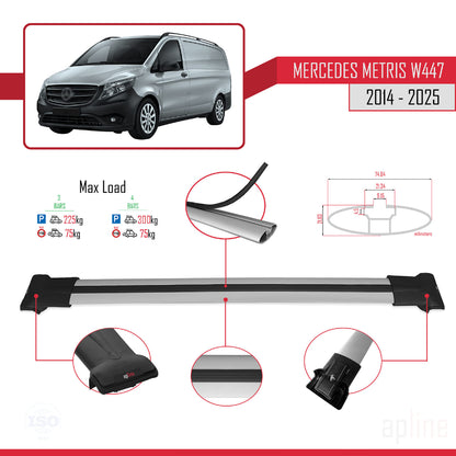 Compatible with Mercedes Metris (W447) 2014-2025 FLY Model Car Roof Rack Cross Bar Grey Aluminium 3 Bars