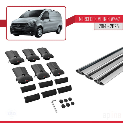 Compatible with Mercedes Metris (W447) 2014-2025 FLY Model Car Roof Rack Cross Bar Grey Aluminium 3 Bars