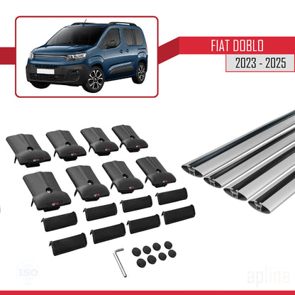 Compatible avec Fiat Doblo 3 2023-2025 FLY Model Barres de Toit Railing Porte-Bagages de Voiture Gris Aluminium 4 Barres