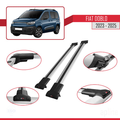 Compatible avec Fiat Doblo 3 2023-2025 FLY Model Barres de Toit Railing Porte-Bagages de Voiture Gris Aluminium 2 Barres