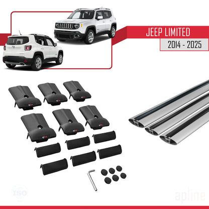 Compatible avec Jeep Limited 2014-2025 FLY Model Barres de Toit Railing Porte-Bagages de Voiture Gris Aluminium 3 Barres
