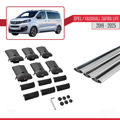 Compatible avec Opel Zafira Life 2019-2025 FLY Model Barres de Toit Railing Porte-Bagages de Voiture Gris Aluminium 3 Barres