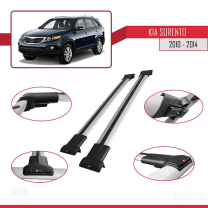 Compatible avec Kia Sorento 2 (XM) 2010-2014 FLY Model Barres de Toit Railing Porte-Bagages de Voiture Gris Aluminium 2 Barres