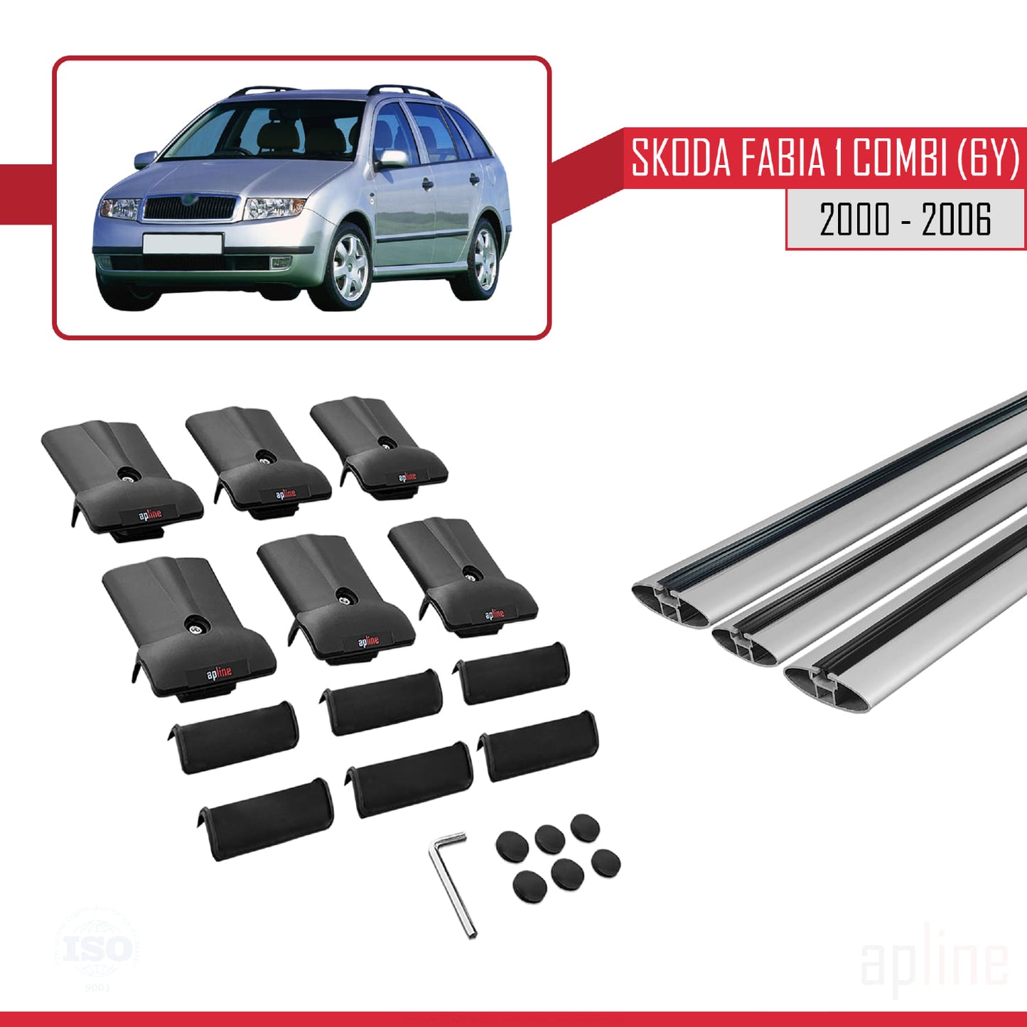 Compatible avec Skoda Fabia (6Y) Break 2000-2006 FLY Model Barres de Toit Railing Porte-Bagages de Voiture Gris Aluminium 3 Barres