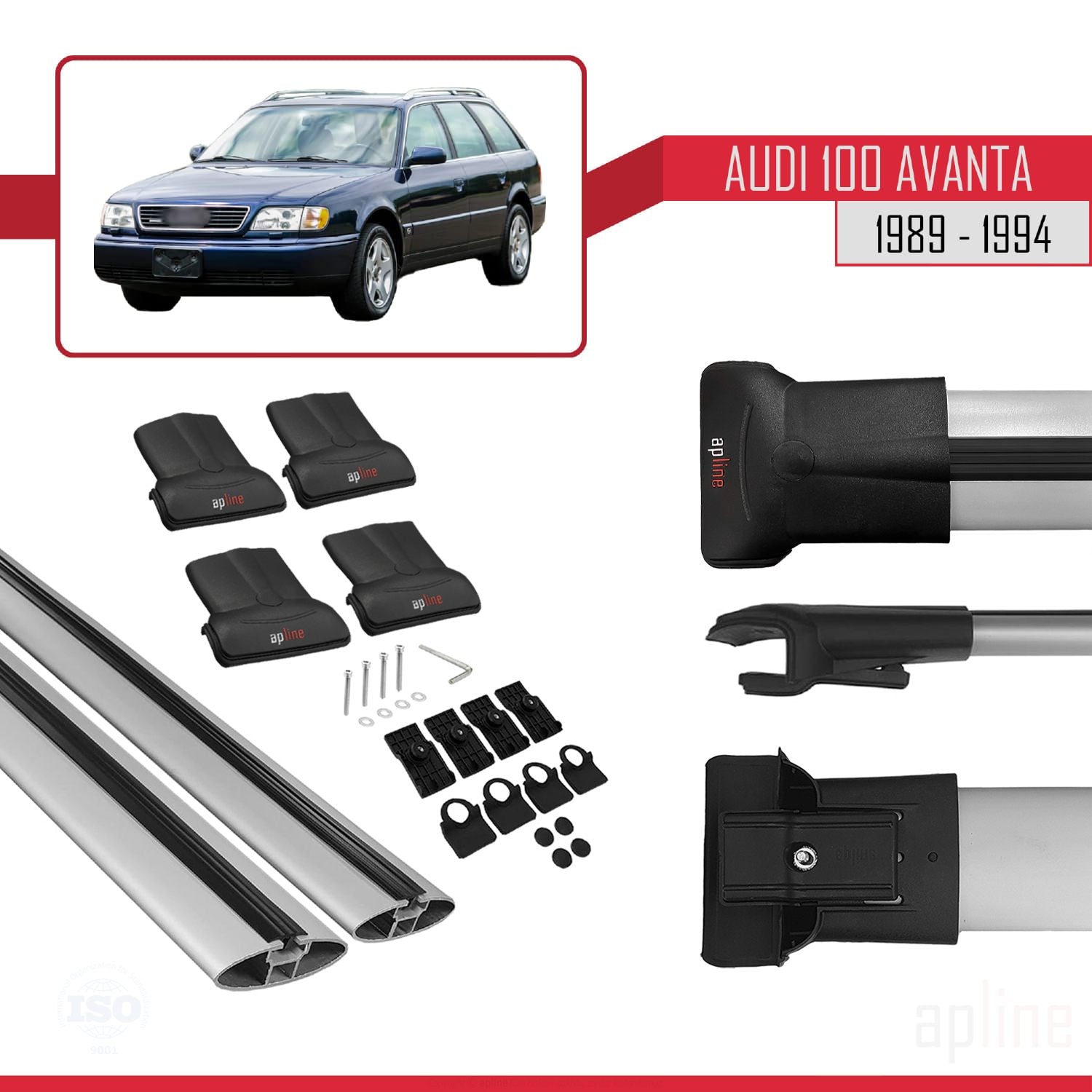 Compatible avec Audi 100 Avanta 1989-1994 FLY Model Barres de Toit Railing Porte-Bagages de Voiture Gris Aluminium 2 Barres