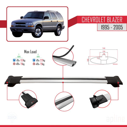 Compatible avec Chevrolet Blazer 1995-2005 FLY Model Barres de Toit Railing Porte-Bagages de Voiture Gris Aluminium 2 Barres