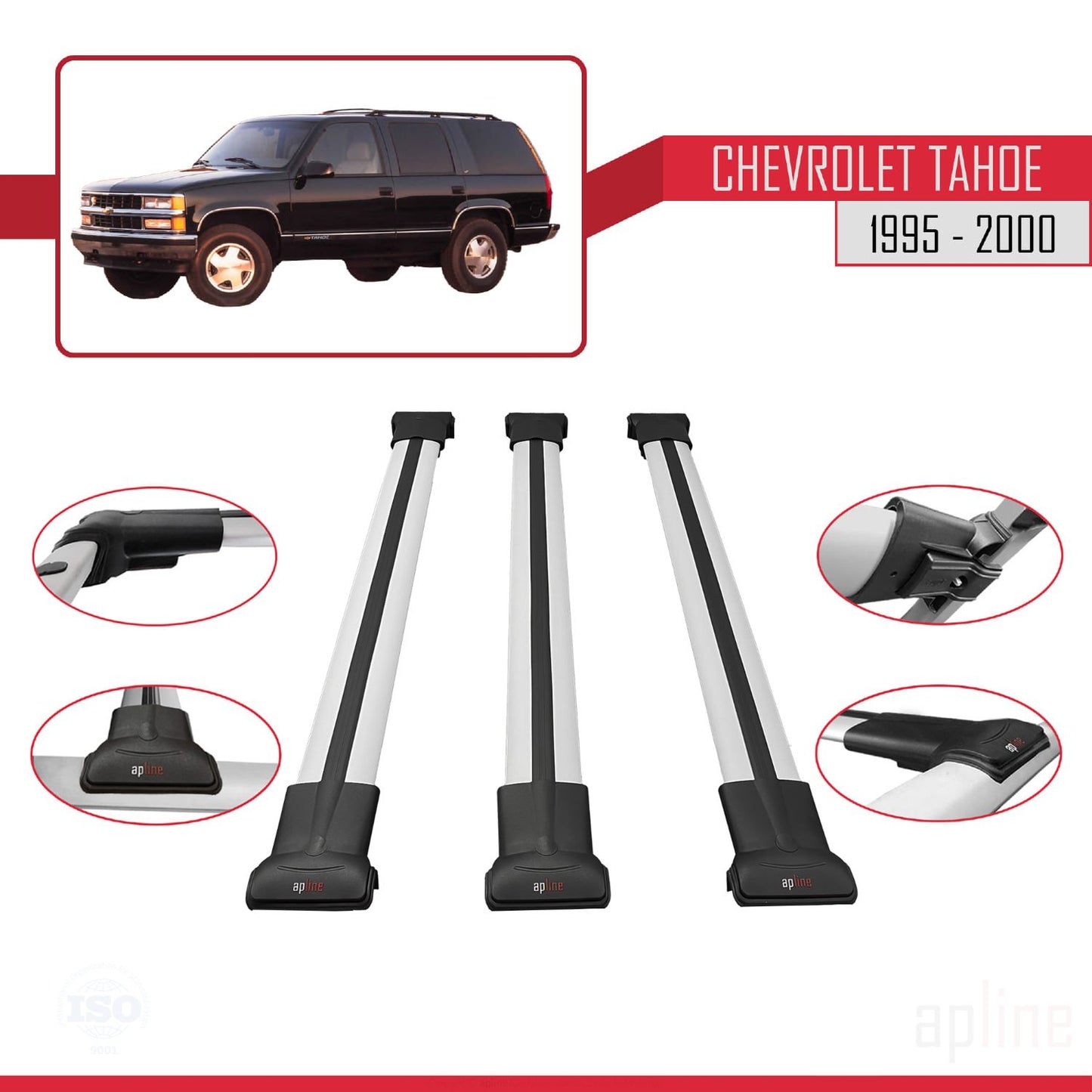 Compatible avec Chevrolet Tahoe 1995-2000 FLY Model Barres de Toit Railing Porte-Bagages de Voiture Gris Aluminium 3 Barres