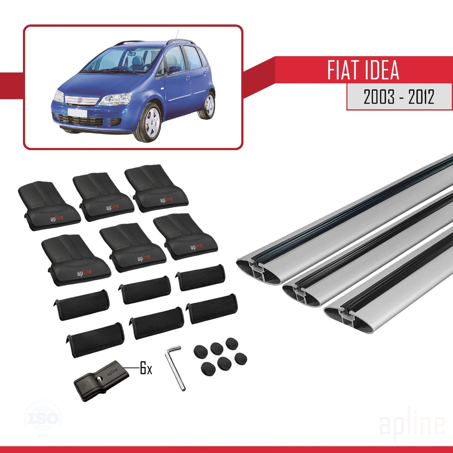 Compatible avec Fiat Idea 2003-2012 FLY Model Barres de Toit Railing Porte-Bagages de Voiture Gris Aluminium 3 Barres